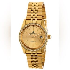 Empress Constance Gold Tone Brushed-Finish Sunray Automatic Ladies Watch